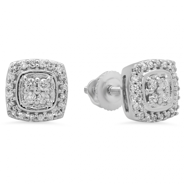 0.25 Carat (Ctw) 14K White Gold Round White Diamond Ladies Stud Earrings 1/4 CT