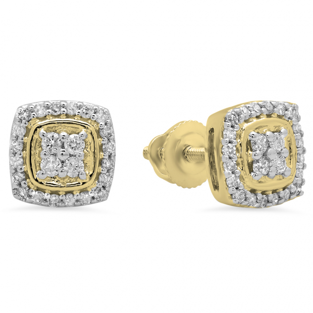 0.25 Carat (Ctw) 14K Yellow Gold Round White Diamond Ladies Stud Earrings 1/4 CT