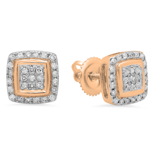 0.25 Carat (Ctw) 10K Rose Gold Real Round Cut White Diamond Ladies Stud Earrings 1/4 CT