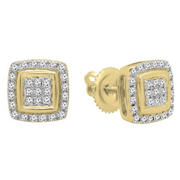 0.25 Carat (Ctw) 18K Yellow Gold Real Round Cut White Diamond Ladies Stud Earrings 1/4 CT