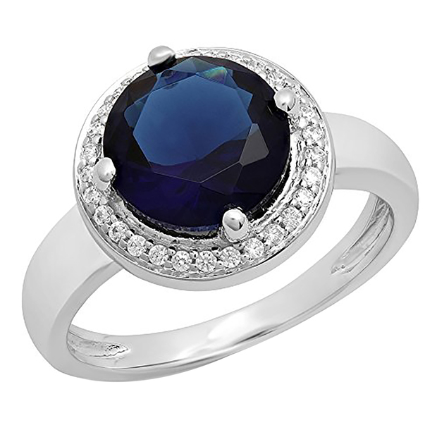 2.40 Carat (Ctw) 18K White Gold Round Blue & White Cubic Zirconia CZ Ladies Halo Style Wedding Bridal Engagement Ring