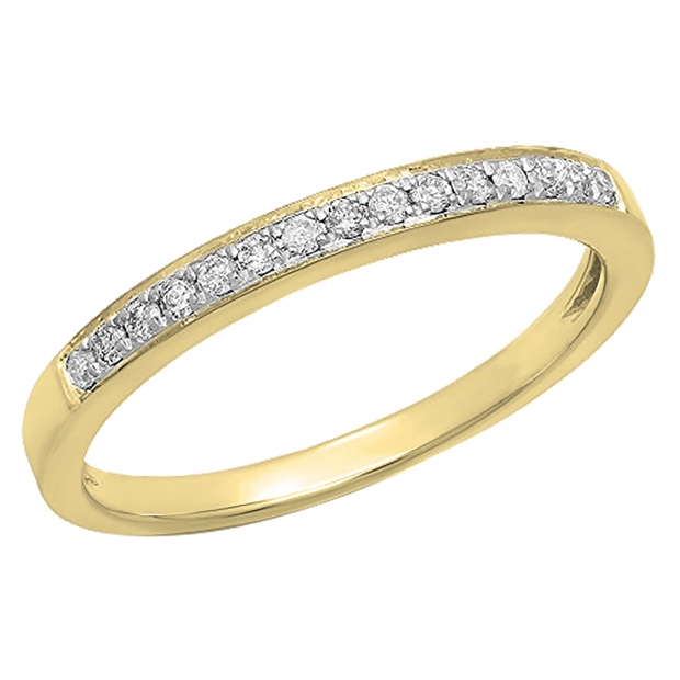 0.15 Carat (Ctw) 14k Yellow Gold Round White Diamond Ladies Anniversary Wedding Band Stackable Ring
