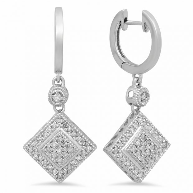 0.45 Carat (Ctw) Sterling Silver Round White Diamond Ladies Dangling Drop Earrings 1/2 CT
