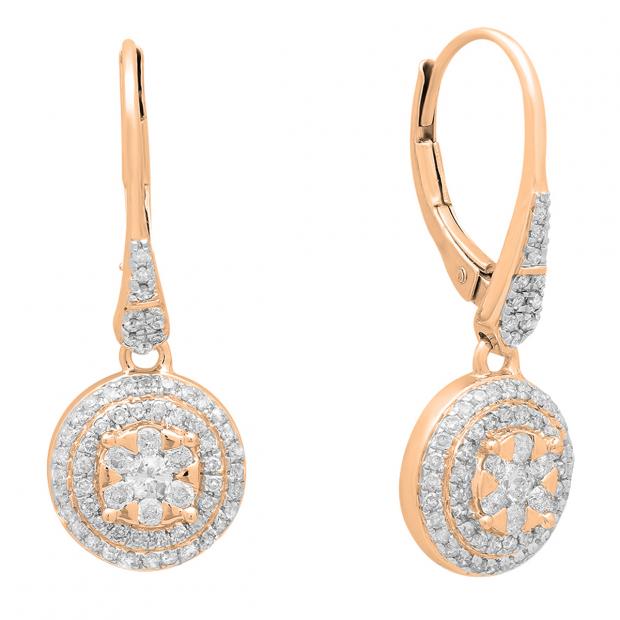 0.70 Carat (ctw) 10K Rose Gold Round White Diamond Ladies Cluster Flower Shaped Drop Earrings