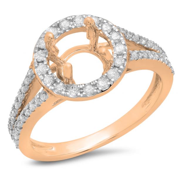 0.40 Carat (ctw) 14K Rose Gold Round Cut White Diamond Ladies Bridal Split Shank Halo Style Semi Mount Engagement Ring (No Center Stone)