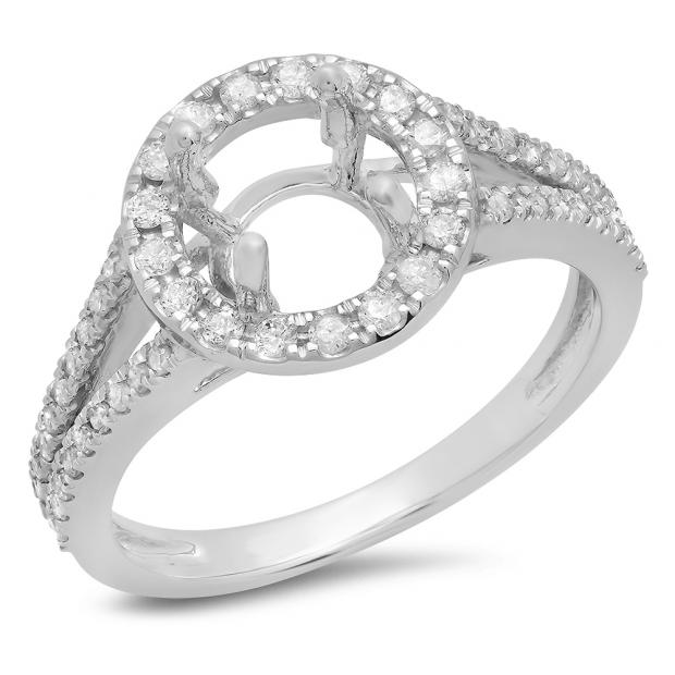 0.40 Carat (ctw) 18K White Gold Round Cut White Diamond Ladies Bridal Split Shank Halo Style Semi Mount Engagement Ring (No Center Stone)