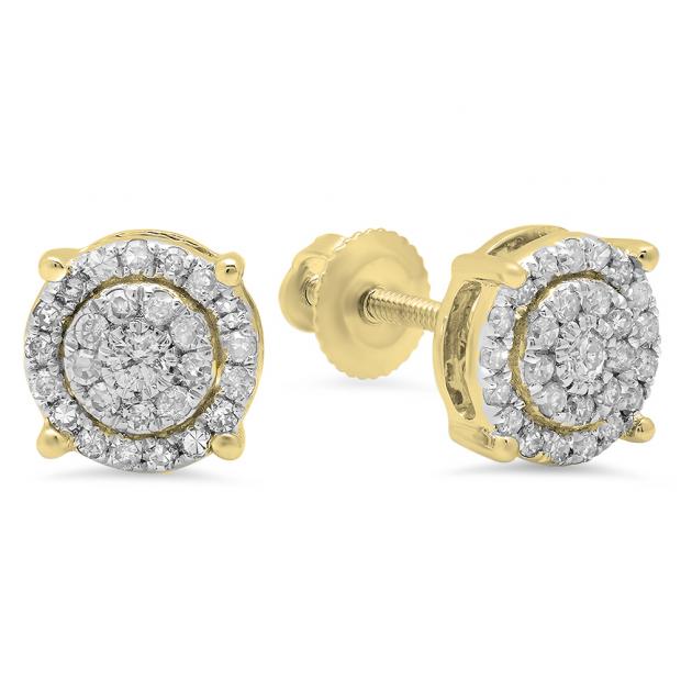 0.35 Carat (ctw) 14K Yellow Gold Round Cut White Diamond Ladies Circle Halo Stud Earrings