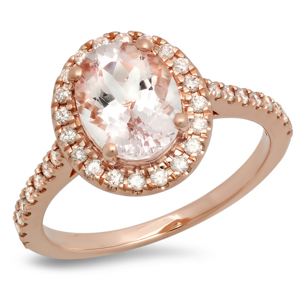 2.20 Carat (ctw) 10K Rose Gold Oval Cut Morganite & Round Cut White Diamond Ladies Halo Bridal Engagement Ring