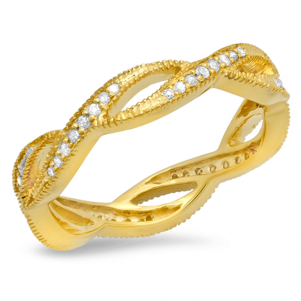 0.20 Carat (ctw) 10K Yellow Gold Round White Diamond Ladies Vintage Style Anniversary Wedding Eternity Band Stackable Ring 1/4 CT