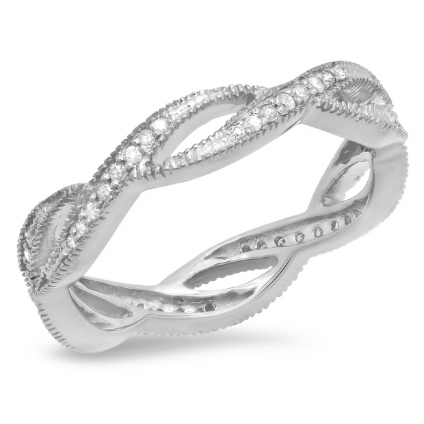 0.20 Carat (ctw) 14K White Gold Round White Diamond Ladies Vintage Style Anniversary Wedding Eternity Band Stackable Ring 1/4 CT