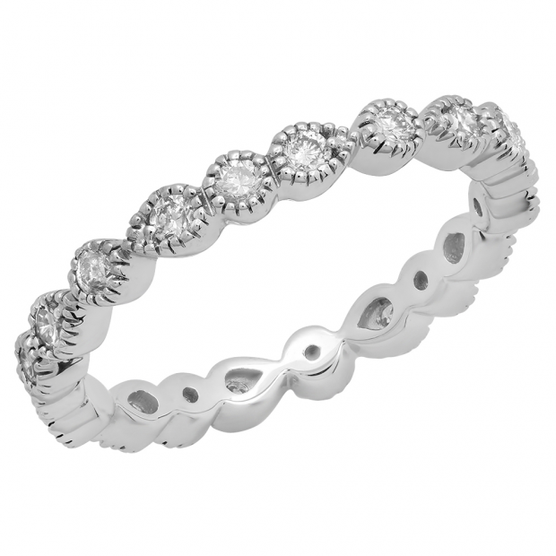 0.65 Carat (Ctw) 10K White Gold Round White Diamond Ladies Vintage Style Anniversary Wedding Eternity Band Stackable Ring