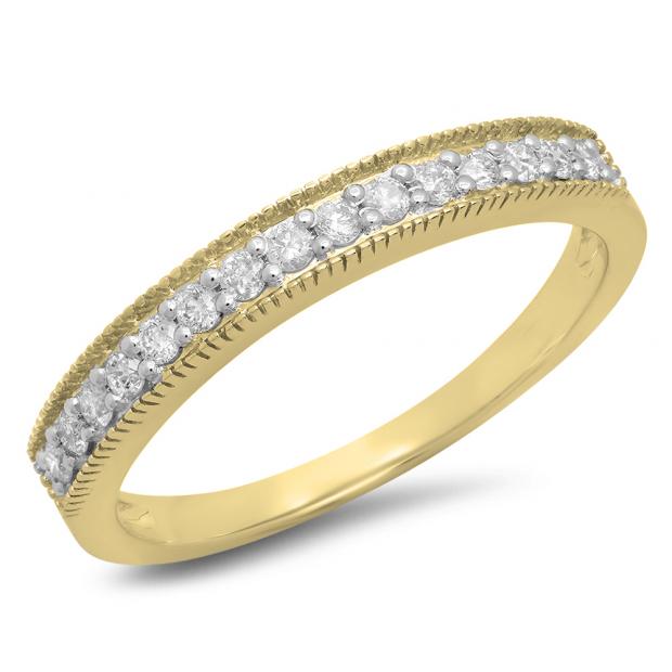 0.25 Carat (Ctw) 18k Yellow Gold Round Diamond Ladies Milgrain Anniversary Wedding Stackable Band 1/4 CT