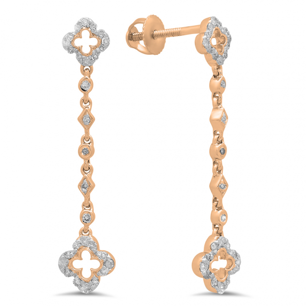 0.30 Carat (ctw) 14K Rose Gold White Diamond Ladies Dangling Drop Earrings
