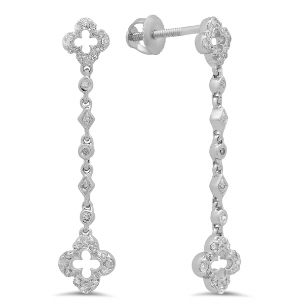 0.30 Carat (ctw) 14K White Gold White Diamond Ladies Dangling Drop Earrings