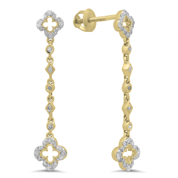 0.30 Carat (ctw) 14K Yellow Gold White Diamond Ladies Dangling Drop Earrings