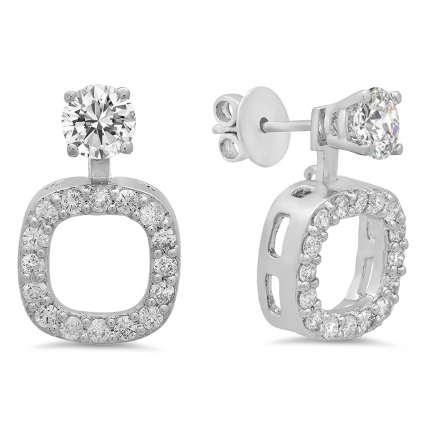 0.60 Carat (ctw) 10K White Gold Round White Diamond Removable Jackets For Stud Earrings