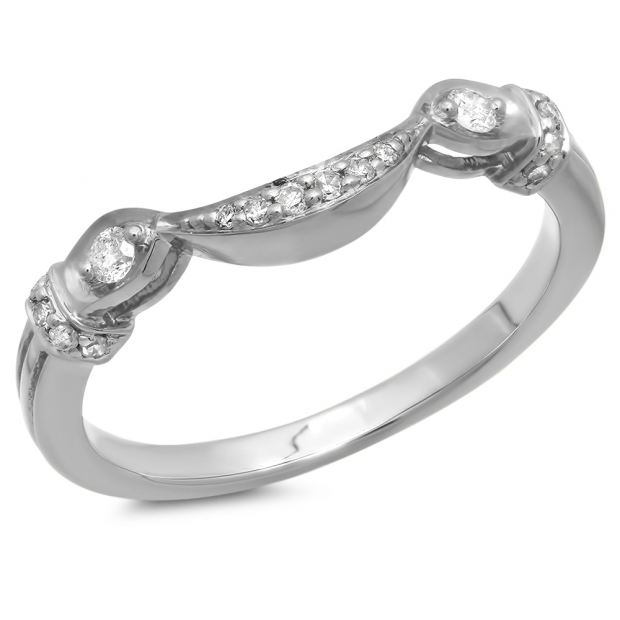 0.15 Carat (Ctw) 10K White Gold Round Cut White Diamond Ladies Stackable Anniversary Wedding Contour Band Guard Ring