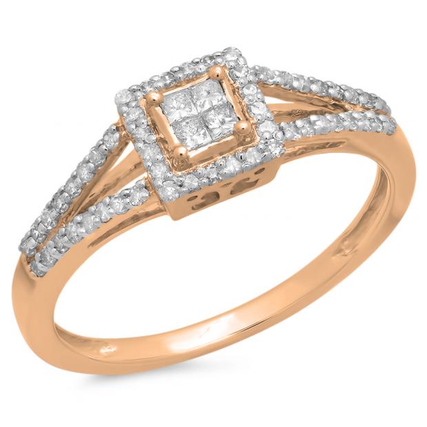 0.35 Carat (Ctw) 18K Rose Gold Princess & Round Cut White Diamond Ladies Split Shank Bridal Engagement Ring