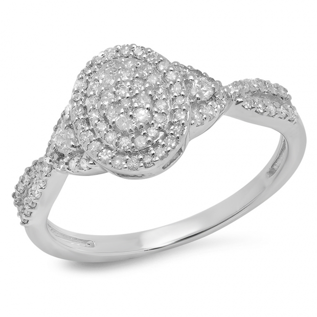 0.45 Carat (ctw) 10K White Gold Round Cut Diamond Ladies Twisted Split Shank Cluster Style Engagement Ring 1/2 CT