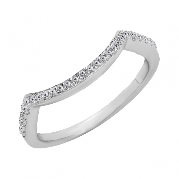0.18 Carat (ctw) 10K White Gold Round Cut White Diamond Ladies Anniversary Wedding Stackable Band Contour Guard Ring