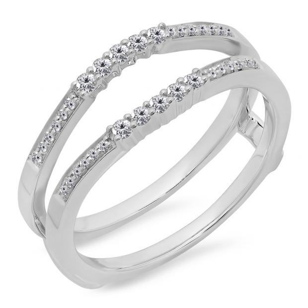 0.25 Carat (ctw) 14K White Gold Round Cut White Diamond Ladies Anniversary Wedding Band Enhancer Guard Double Ring 1/4 CT