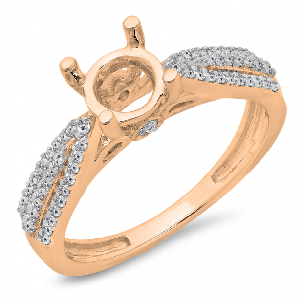 0.30 Carat (ctw) 18K Rose Gold Round White Diamond Ladies Split Shank Semi Mount Engagement Ring 1/3 CT (No Center Stone)