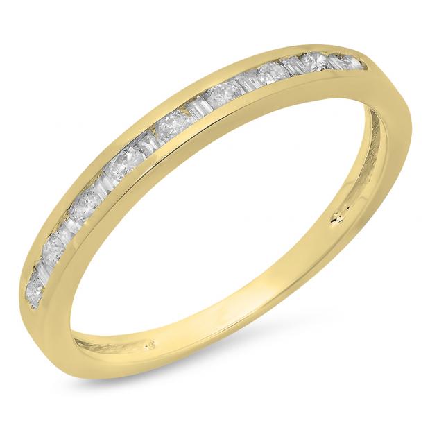 0.25 Carat (ctw) 14K Yellow Gold Baguette & Round Cut Diamond Ladies Anniversary Stackable Wedding Band 1/3 CT