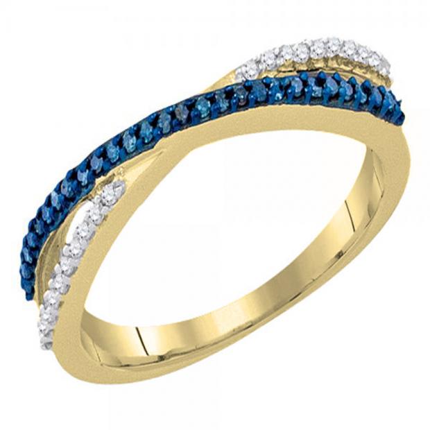 0.20 Carat (ctw) 18K Yellow Gold Round White and Blue Diamond Ladies Infinity Swirl Wedding Anniversary Band Ring