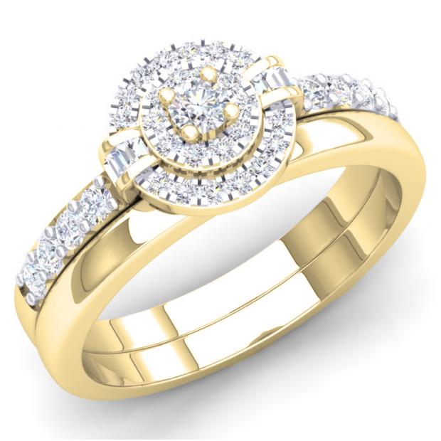 0.45 Carat (cttw) White Diamond Ladies Bridal Halo Engagement Ring Set 1/2 CT 10K Yellow Gold
