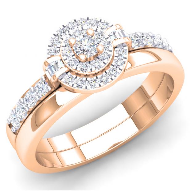 0.45 Carat (cttw) White Diamond Ladies Bridal Halo Engagement Ring Set 1/2 CT 18K Rose Gold