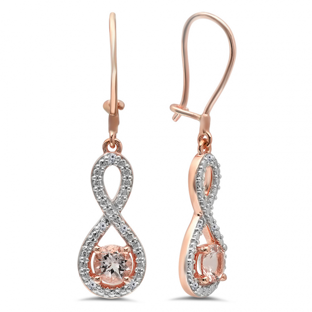 1.10 Carat (Ctw) 14K Rose Gold Round Cut Morganite & White Diamond Ladies Infinity Dangling Earrings