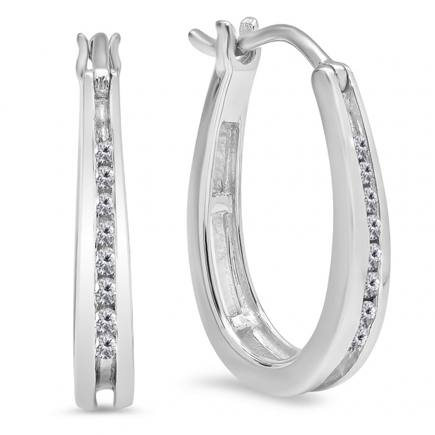0.20 Carat (Ctw) Sterling Silver Real Round White Diamond Ladies Hoop Earrings 1/5 CT