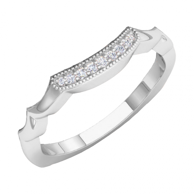 0.10 Carat (ctw) 10K White Gold Round Diamond Ladies Contour Anniversary Wedding Stackable Band Guard Ring 1/10 CT