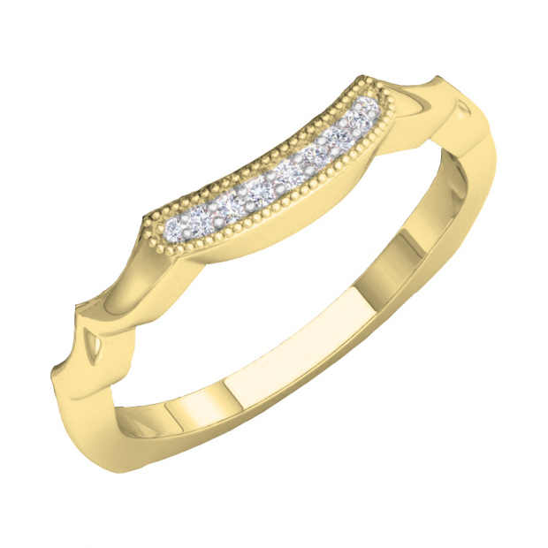 0.10 Carat (ctw) 10K Yellow Gold Round Diamond Ladies Contour Anniversary Wedding Stackable Band Guard Ring 1/10 CT