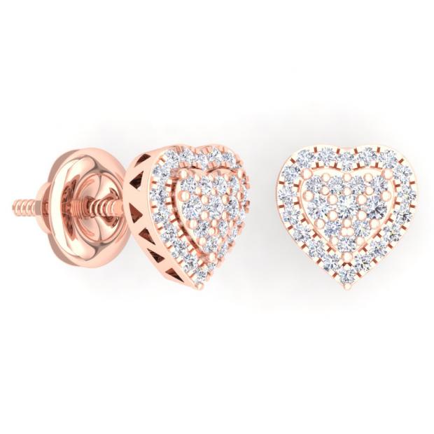 0.40 Carat (Ctw) 10K Rose Gold Round Cut White Diamond Ladies Heart Shaped Stud Earrings
