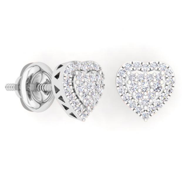 0.40 Carat (Ctw) 14K White Gold Round Cut White Diamond Ladies Heart Shaped Stud Earrings
