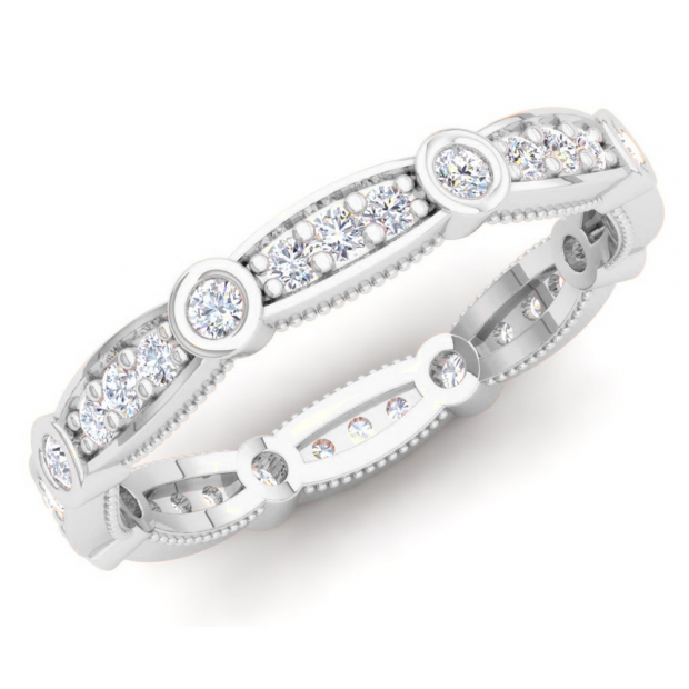 0.50 Carat (Ctw) 10K White Gold Round White Diamond Ladies Vintage Style Anniversary Wedding Eternity Band Stackable Ring 1/2 CT