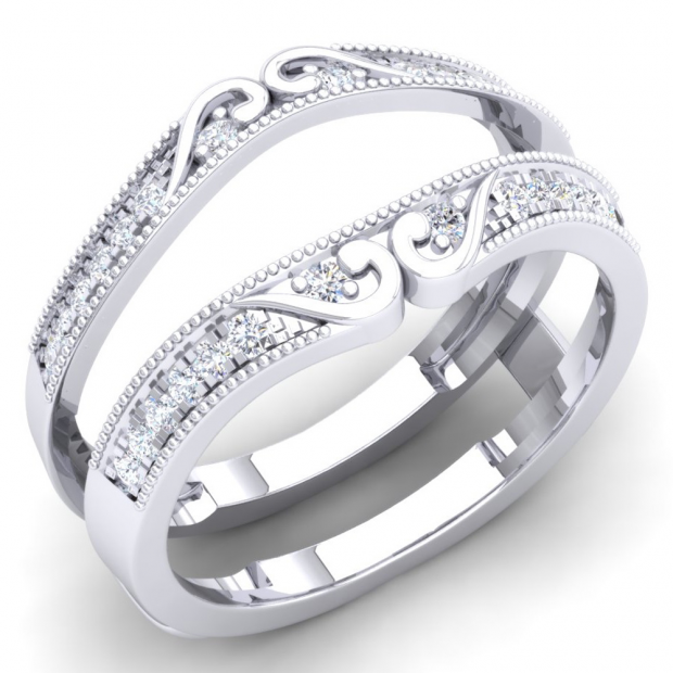 0.25 Carat (Ctw) 10K White Gold Round White Diamond Ladies Anniversary Wedding Band Guard Double Ring 1/4 CT