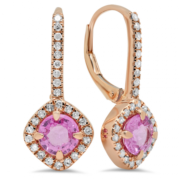 2.20 Carat (Ctw) 10K Rose Gold Round Cut Pink Sapphire & White Diamond Ladies Halo Style Hoop Earrings