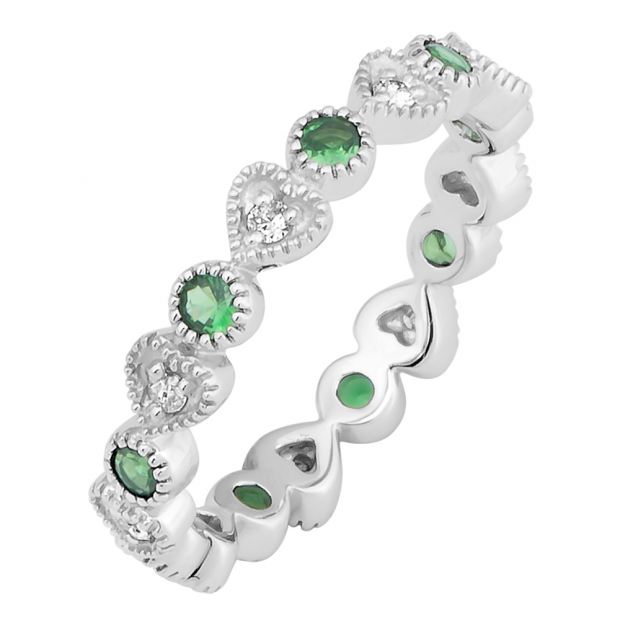 0.55 Carat (Ctw) 10K White Gold Round Cut Emerald And White Diamond Ladies Vintage Style Anniversary Wedding Eternity Band Stackable Ring 1/2 CT