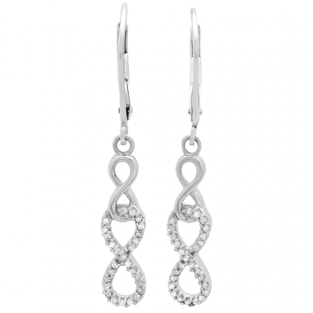 0.22 Carat (Ctw) Sterling Silver Round White Diamond Ladies Infinity Swirl Dangling Earrings 1/4 CT