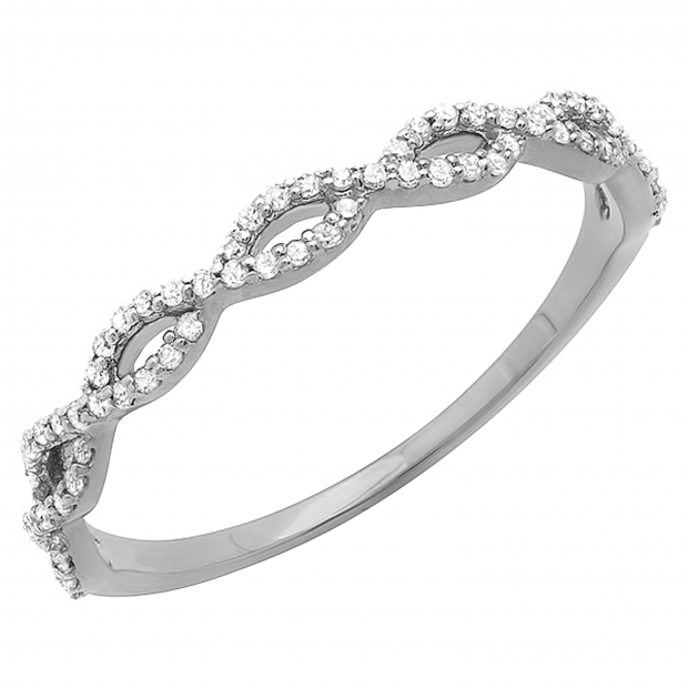 0.18 Carat (ctw) 10K White Gold Round Diamond Ladies Swirl Anniversary Wedding Band Stackable Ring 1/5 CT