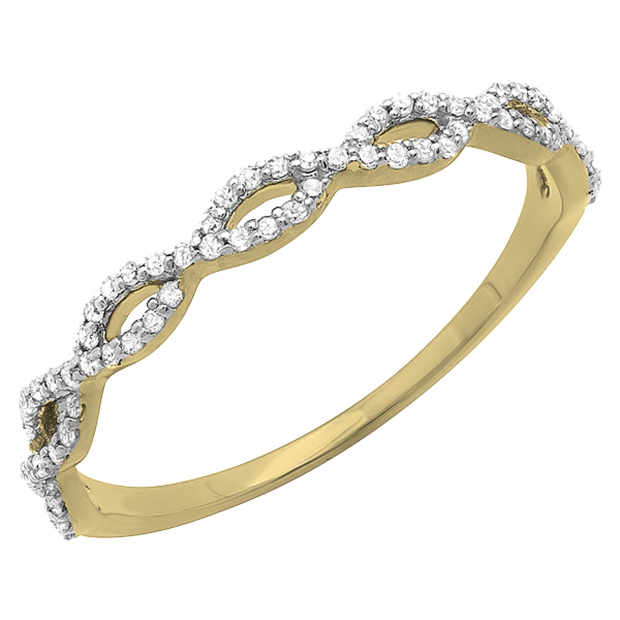 0.18 Carat (ctw) 10K Yellow Gold Round Diamond Ladies Swirl Anniversary Wedding Band Stackable Ring 1/5 CT