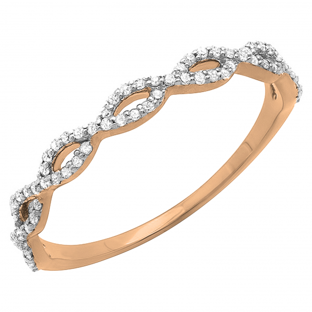 0.18 Carat (ctw) 18K Rose Gold Round Diamond Ladies Swirl Anniversary Wedding Band Stackable Ring 1/5 CT