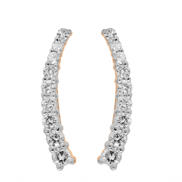 0.25 Carat (Ctw) 14K Rose Gold Round Cut White Diamond Ladies Crawler Climber Earrings 1/4 CT