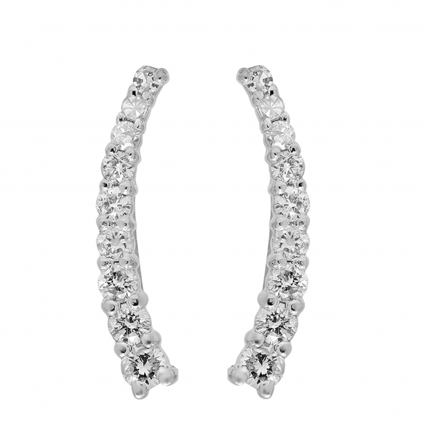 0.25 Carat (Ctw) 14K White Gold Round Cut White Diamond Ladies Crawler Climber Earrings 1/4 CT