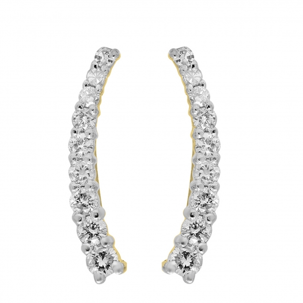 0.25 Carat (Ctw) 14K Yellow Gold Round Cut White Diamond Ladies Crawler Climber Earrings 1/4 CT