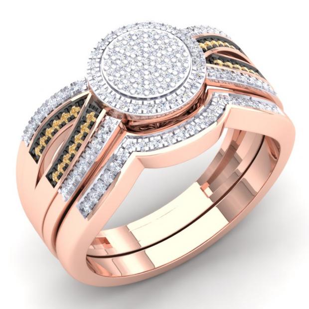 0.40 Carat (Ctw) 14K Rose Gold Round Champagne & White Diamond Ladies Micro Pave Swirl Split Shank Engagement Ring Set