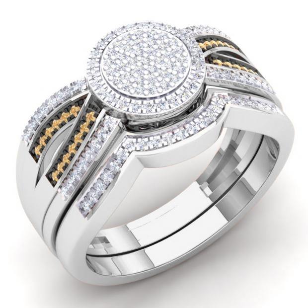 0.40 Carat (Ctw) 14K White Gold Round Champagne & White Diamond Ladies Micro Pave Swirl Split Shank Engagement Ring Set