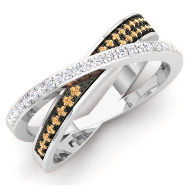 0.20 Carat (Ctw) 10K White Gold Round Champagne & White Diamond Ladies Infinity Crossover Wedding Anniversary Band Ring 1/5 CT